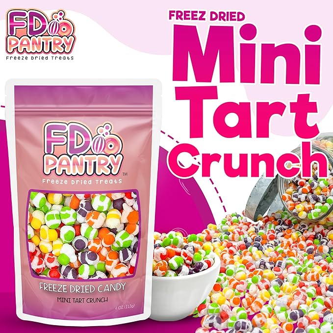 Freeze Dried Candy Tarts Mini Crunch- Light Crunchy Sweetness, 4 oz Flavors- Variety Mixed Fruit Punch. Tarts Mini Resealable Bag Freshness. Tangy Sweet
