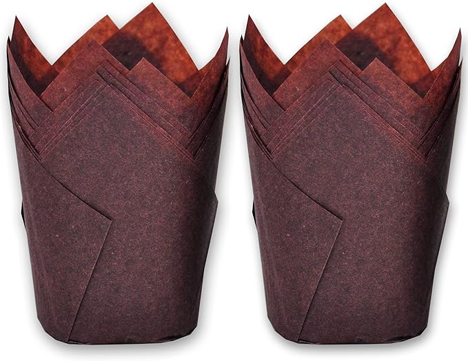 MyBakning 500 pcs Large size Brown Tulip Baking Cups 2-1/4"(Base diameter) x 4"(Wall height) Greaseproof paper baking cupcake Muffin liners