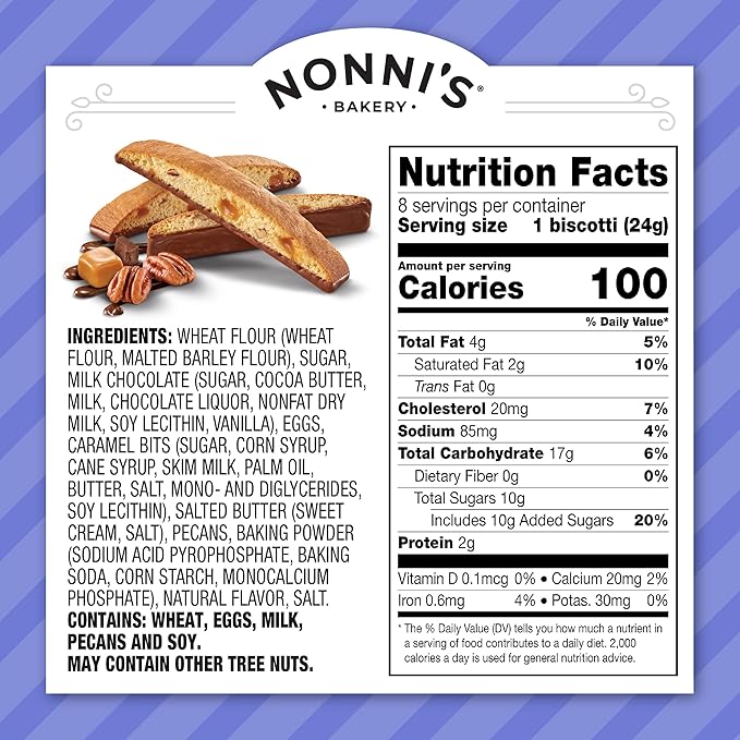 Nonni's Turtle Pecan Biscotti Italian Cookies - 6 Boxes Caramel Pecan Cookies Dipped in Milk Chocolate - Butter Pecan Biscotti Individually Wrapped Cookies - All Natural Ingredients - Kosher - 6.88 oz