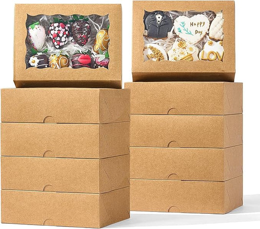 50PCS 8x6x2.5 Inch Brown Bakery Boxes with Window, Pastry Box for Chocolate Strawberries, Macarons, Truffles, Perfect for Thanksgiving Day, Mother's Day, Christmas Party Favors & Holiday