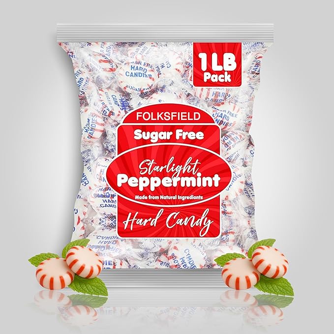 Sugar Free Peppermint Candy 1 Lbs | Hard Candy | Individually Wrapped Starlight Mints | Sugar-free Treat For Diabetics – Keto Friendly And Gluten Free | Made from Natural Peppermint Oil
