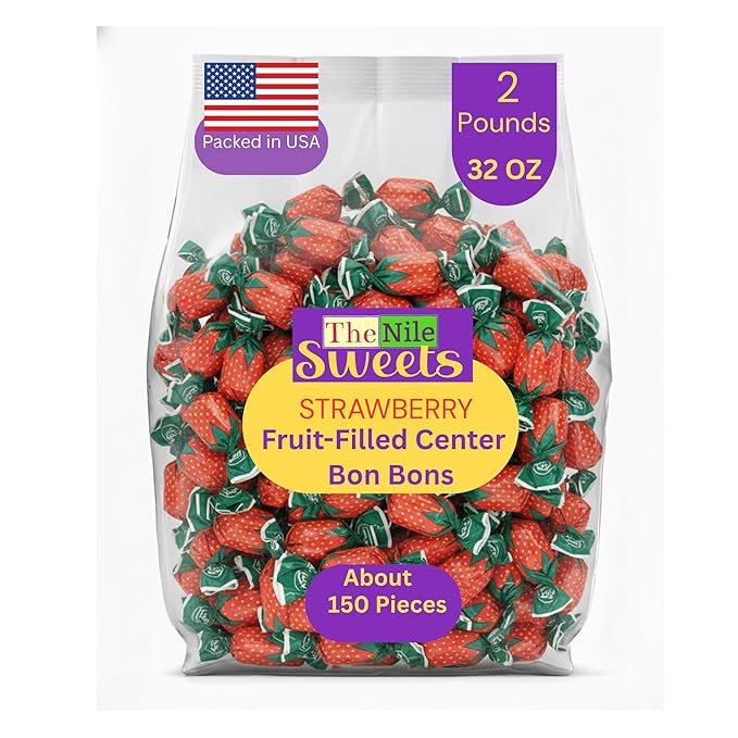 Arcor Strawberry Bon Bons by The Nile Sweets | 2 lbs of Strawberry Filled Hard Candy | Individually Wrapped Bon Bons | Deliciously Sweet Candy from The Nile Sweets