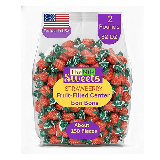 Arcor Strawberry Bon Bons by The Nile Sweets | 2 lbs of Strawberry Filled Hard Candy | Individually Wrapped Bon Bons | Deliciously Sweet Candy from The Nile Sweets