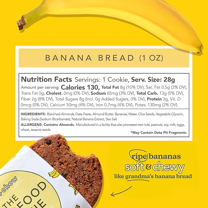 Love + Chew Superfood Soft Baked MINI Cookies, Banana Bread Flavor, Plant Based Cookie Made With Almonds, Chia Seeds, & Bananas for Kids and Adults, Vegan Snacks, Gluten Free, Paleo, Non GMO, 18 Pack