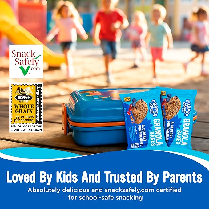 Cooper Street Blueberry Pomegranate Granola Bakes (12 bars) - Individually Wrapped Soft and Chewy Breakfast Granola Bars - Nut, Dairy & Soy Free - Great As Kids Snacks For School, Hiking Or Lunchbreak