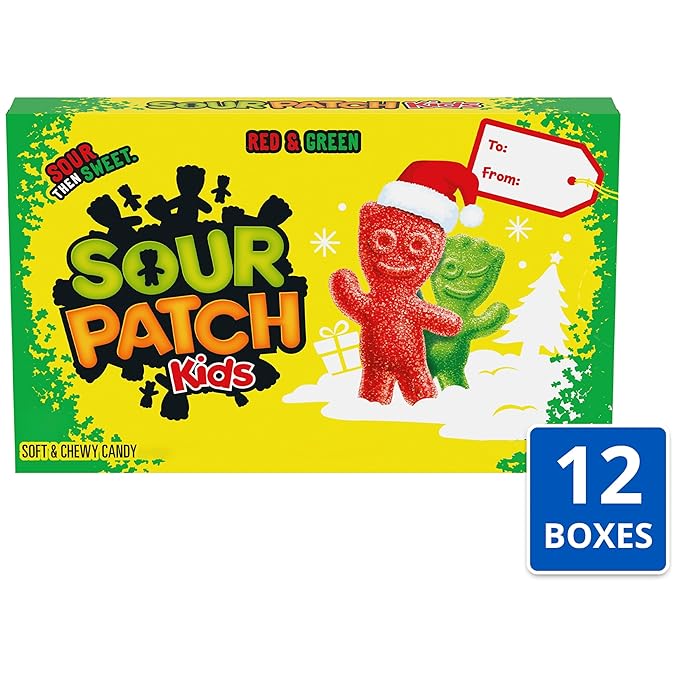 SOUR PATCH KIDS Red & Green Soft & Chewy Holiday Candy, Bulk Candy, 12 - 3.1 oz Boxes