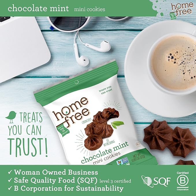 Homefree Chocolate Mint Mini Cookies, Gluten Free, Nut Free, Vegan, Individually Wrapped Packs, School Safe and Allergy Friendly Snack, 0.95 oz. (Pack of 64)
