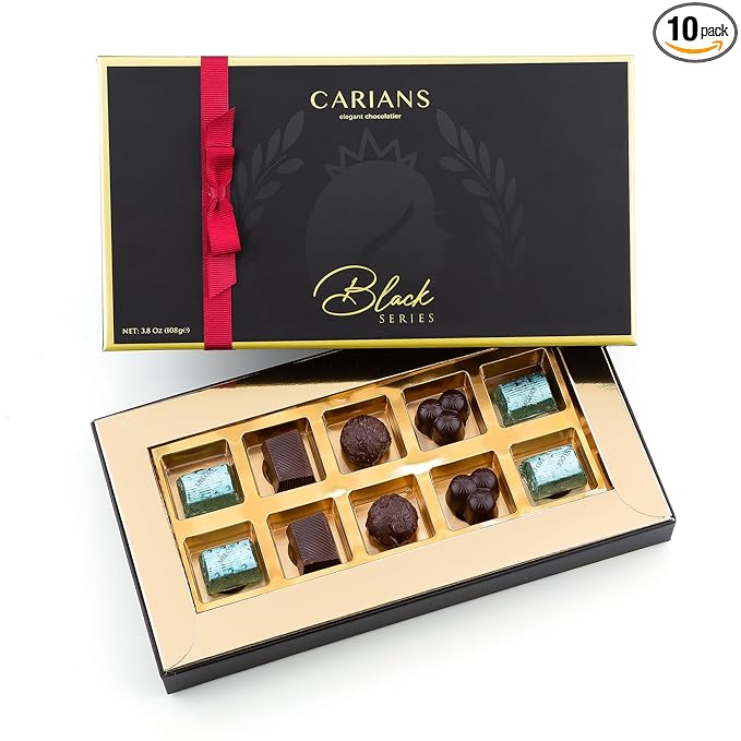 CARIANS Assorted Gourmet Chocolate Truffles Box, Luxury Candy Gift Basket with Dark, Milk & Hazelnut Truffles, Great For Gift Giving, Anniversary, Valentine's Day, 10 Pcs.