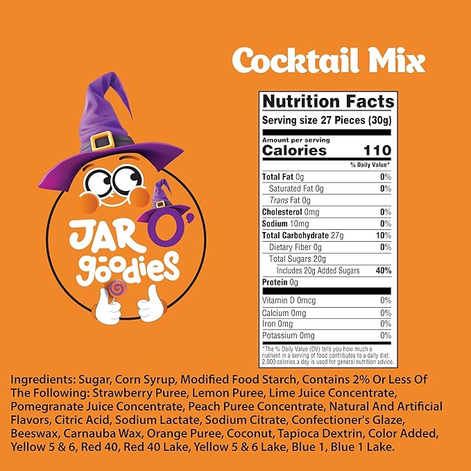 Jar O' Goodies - Valentines Day Sweet Treats, Cocktail Classics Mix Jelly Beans Gift Set, Original Chewy Candies (6 Ounce, 1 Pack) Party Favor, Gluten & Nut Free, Kosher Parve