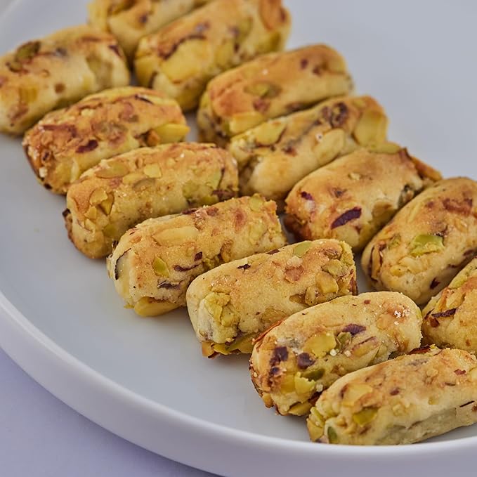 Snacklava Pistachio Date Bites with Cardamom - 20 Pack (60 Pieces) - Pistachio and Date Filled Maamoul Shortbread Cookies - No Artificial Ingredients, Colors or Preservatives