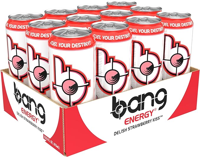 Bang Energy Delish Strawberry Kiss, Sugar-Free Energy Drink, 16 Fl Oz | Pack of 12