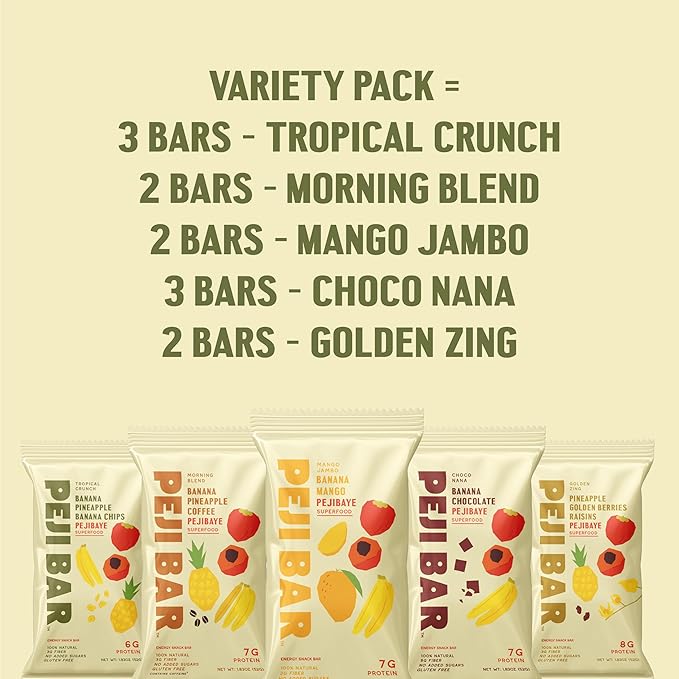 PEJI BAR Superfood Energy Bars | Variety Pack | Gluten Free, 6-8g Protein, Fiber, Whole Ingredients, No Sugar Added | Adventure Ready Snack, 12 Count