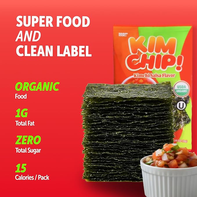 KIMCHIP (10-Pack) Spicy Kimchi Salsa Seaweed Snack – organic, vegan, gluten-free, low-calorie nori chips