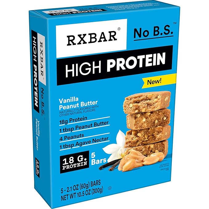 RXBAR High Protein Bars, Gluten Free, Protein Snacks, Vanilla Peanut Butter (6 Boxes, 30 Bars)