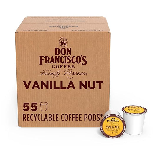 Don Francisco's Vanilla Nut Flavored Coffee Pods, 55 Count, Medium Roast, Compatible with Keurig Brewers