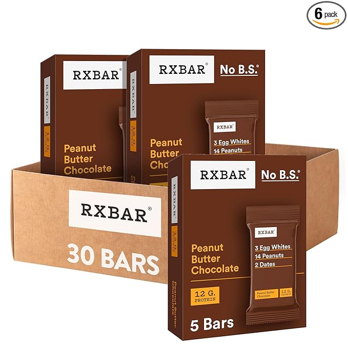 RXBAR Protein Bars, 12g Protein, Gluten Free Snacks, Peanut Butter Chocolate (6 Boxes, 30 Bars)