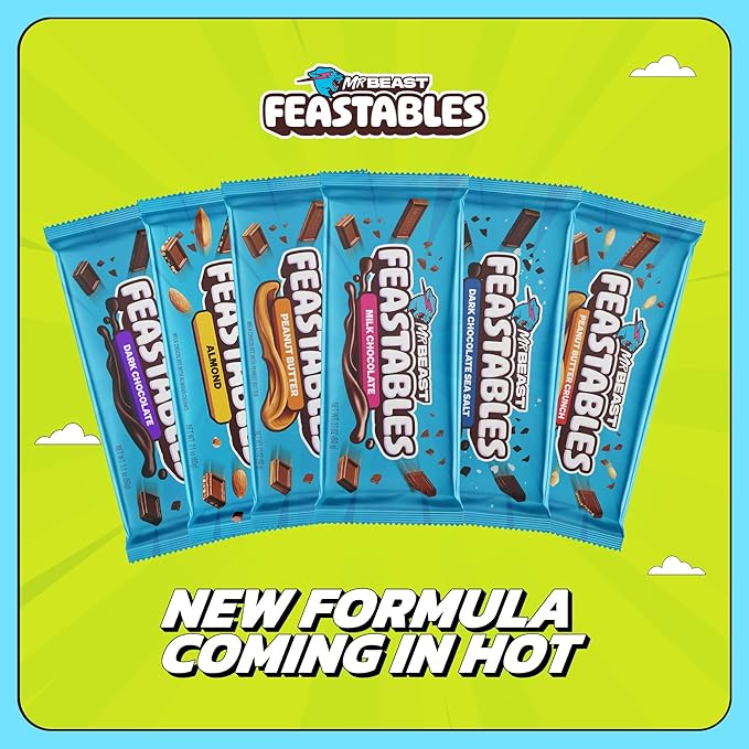 Feastables MrBeast Milk Chocolate Crunch Chocolate Bar, King Size Candy Bar for Adults & Kids, Candy Bars for Snacks, Gifts, & Dessert, Sweet & Creamy Quality Fairtrade Cocoa, 2.1 Oz Each, 10 Count
