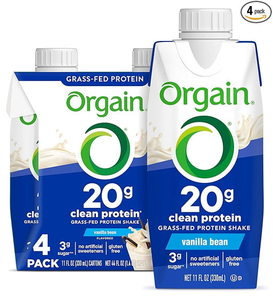Orgain Clean Protein Shake, Grass Fed Dairy, Vanilla Bean - 20g Whey High Protein, Kosher, Ready to Drink, Low Net Carbs, Gluten Free, No Soy Ingredients, 11 Fl Oz (Pack of 4)