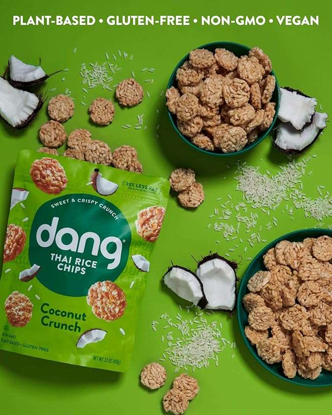 DANG Sticky Rice Chips | Coconut Crunch | 4 Pack | Vegan, Gluten Free, Non Gmo Rice Crisps, Healthy Snacks Made With Whole Foods | 3.5 Oz Bags