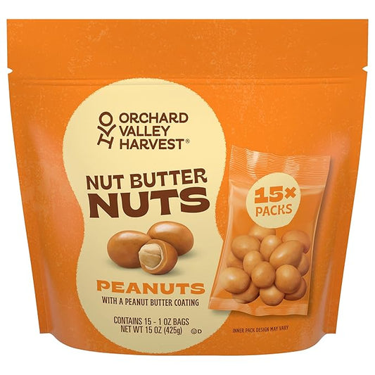 Orchard Valley Harvest Nut Butter Nuts Classic, Peanut Butter Coated Peanuts, 1oz Bags (Pack of 15), Made with Real Peanut Butter, Perfect On-The-Go & Portion Control Snack