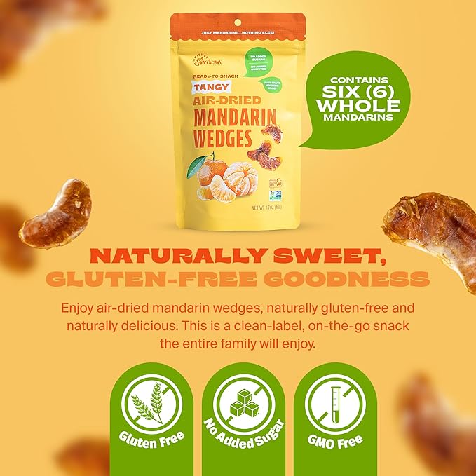 Whitney Jordan Naturals Air-Dried Mandarin Wedges 2 Oz, Pack of 10 - Dried Fruit Snack - Contains 6 Mandarins - No Sugar Added, Gluten-Free, Vegan, Chewy Real Fruit for Healthy Snacking On-the-Go