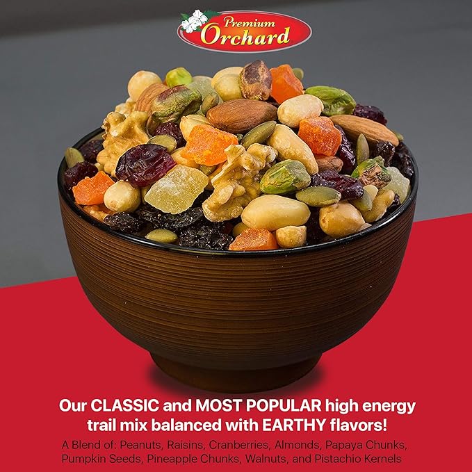FRUIT NUT MIX TRAIL MIX by PREMIUM ORCHARD - Gourmet Trail Mix Bulk Blend of Mixed Nuts & Dried Fruit - Healthy Vegan Snacks, Snack Nut Mix, Plant Protein Source, Non-GMO, Natural - 18oz