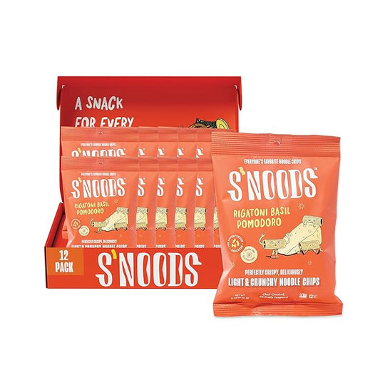 S’NOODS Rigatoni Basil Pomodoro Chips - Light & Crunchy Noodle Chips - Plant-Based Protein - Vegan Snacks - Gluten-Free - Perfectly Crispy & Delicious - For Adventurous Snackers - 0.74 oz (12 Pack)