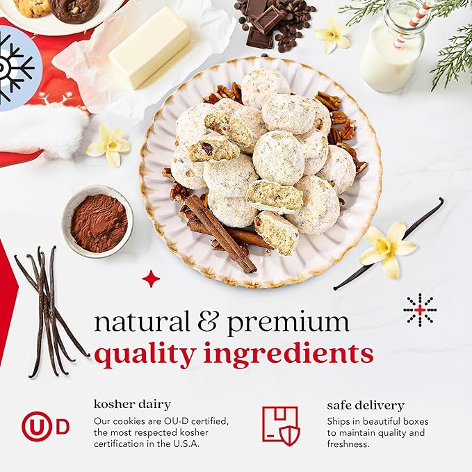 David's Cookies Cinnamon Pecan Meltaways Christmas Cookies Gift Box 3 Pack – Tender Butter Cookies Dusted with Cinnamon – 3 lbs Gourmet Holiday Dessert Basket for Celebrations and Special Occasions