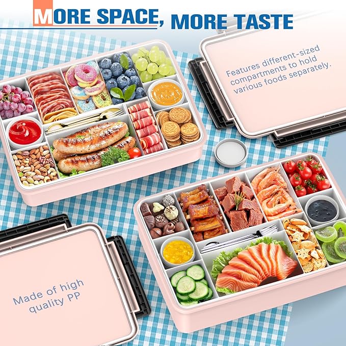 Chilled Portable Snackle Box Container Insulated Bag Keep Food Warm 12 Compartment Divided Serving Tray Reusable Ice Pack Christmas Thanksgiving Gift Essentials for Charcuterie Snack Road Trip Picnic