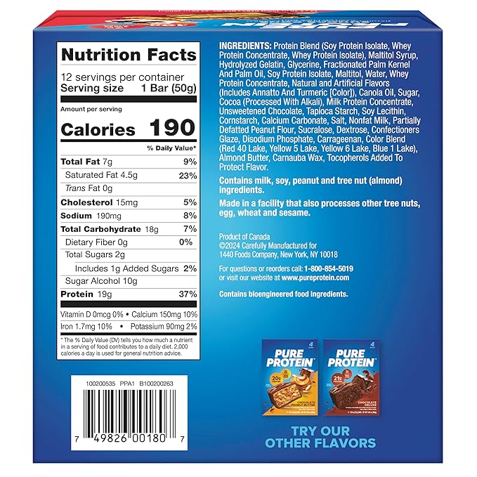 Pure Protein Sundae Cone Protein Bars – 20g Protein, 3g Sugar, 190 Calories (12 count) Low Sugar* High Protein Snack - Gluten Free - Perfect for a Healthy Snack