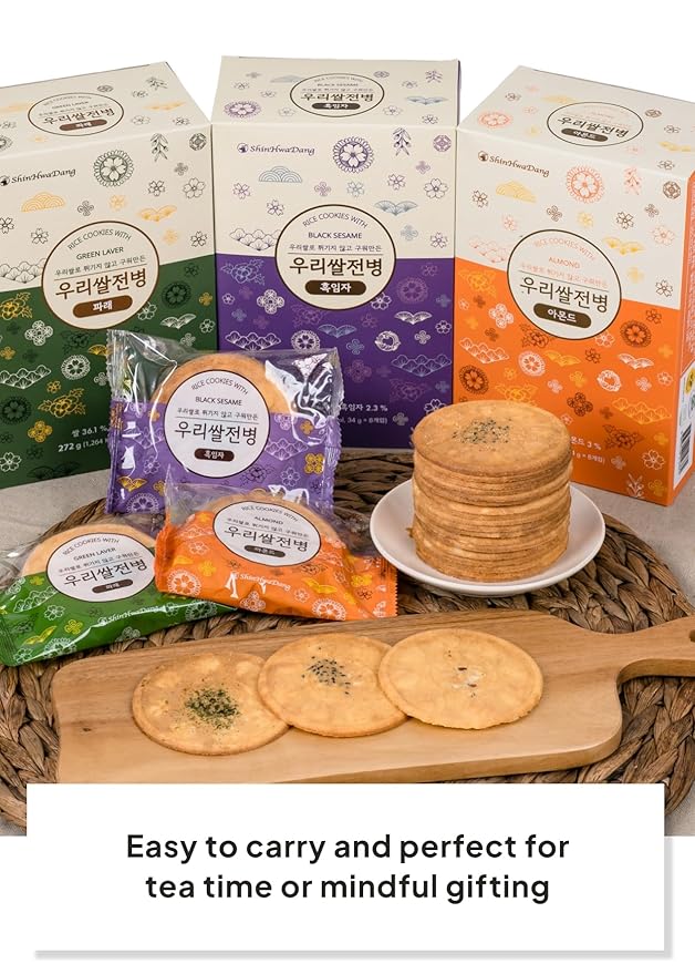 Korean Food Shinwhadang Rice Wafer Snacks(6 packs) – Almond Flavor, Oven-Baked Crispy Rice Crackers, Korean Rice Crisps (9.6 oz)