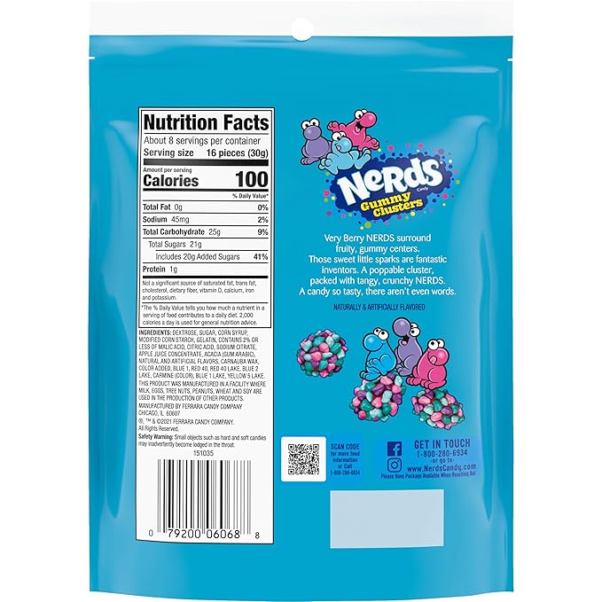 Nerds Gummy Clusters Candy, Very Berry, Resealable 8 Ounce Bag (Pack of 3)