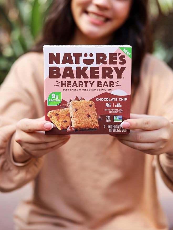Nature’s Bakery Hearty Bars Chocolate Chip, Plant Based Protein Snack Bar, 30 Count