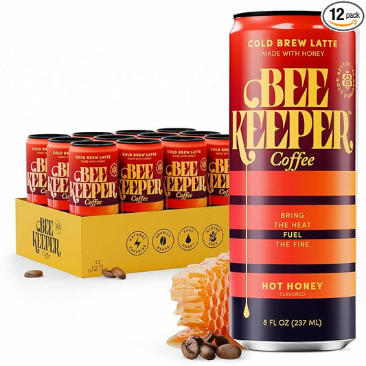 Beekeeper Coffee Cold Brew - Hot Honey Latte - 12 Pack - Specialty Grade Coffee Beans, Ready-to-Drink On-the-Go, Hot Chili Flavor