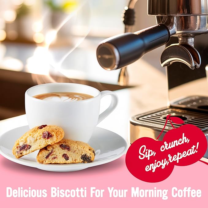 COOPER STREET Twice Baked Cherry White Chip Biscotti Cookies - Crispy Mini Biscotti Cookies Ideal with Coffee - Traditional Low Calorie Italian Snacks - Kosher, Dairy, Peanut & Soy Free (6 Pack)