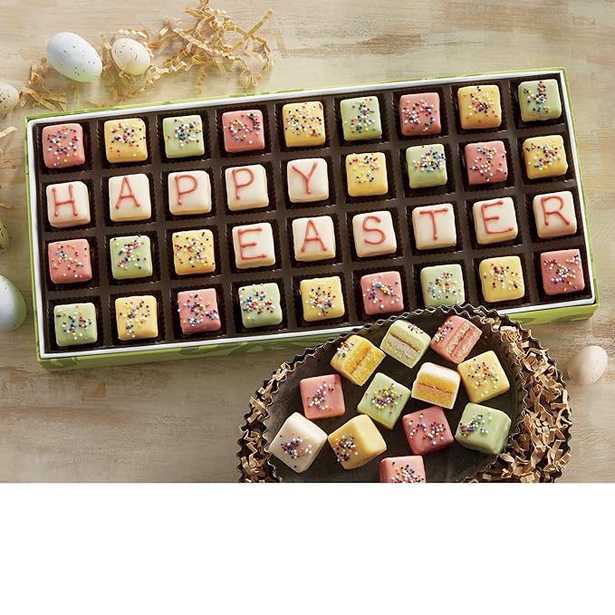 The Wisconsin Cheeseman Mini Easter Petits Fours: A Delightful Cake Assortment of Decadent Petit Four Layer Cakes, and Gourmet Easter Treats - A Gift of 36 (.25 oz. each) for Your Easter Basket
