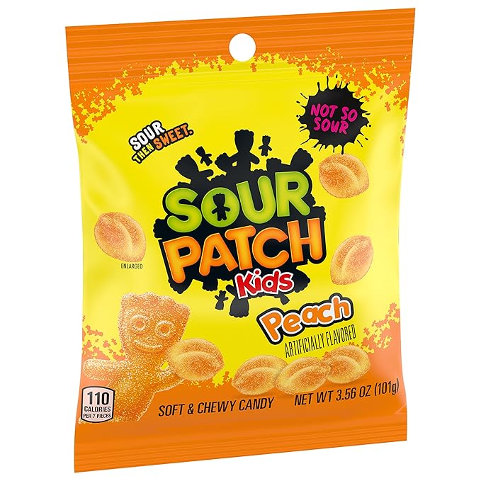 SOUR PATCH KIDS Peach Soft & Chewy Candy, Bulk Candy, 12 - 3.56 oz Bags