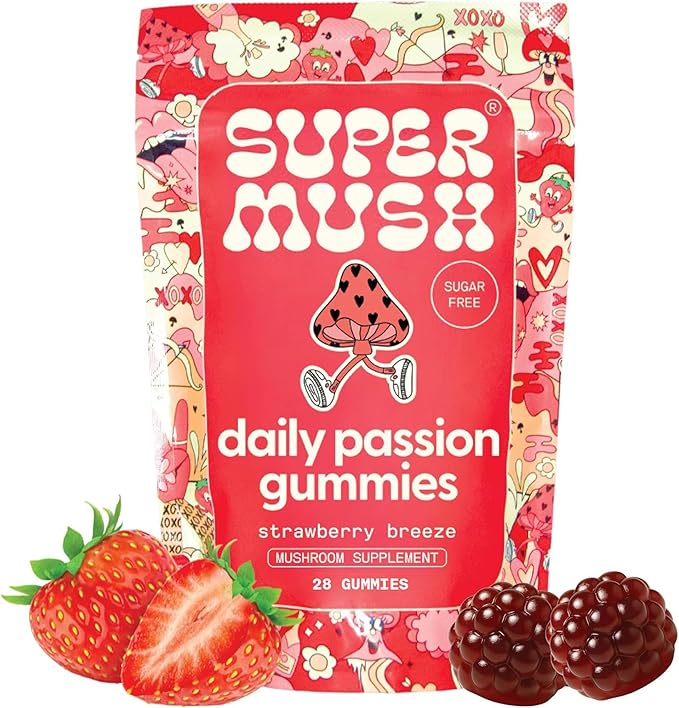 SuperMush Horny Goat Weed Gummies - Horny Goatweed for Men & Women with Cordyceps, Reishi & Maca Root - Maximize Blood Flow, Ignite Feel-Good Vibes & Lasting Energy - 28 Gummies (14 Servings)