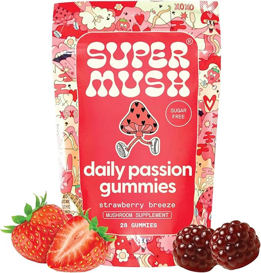 SuperMush Horny Goat Weed Gummies - Horny Goatweed for Men & Women with Cordyceps, Reishi & Maca Root - Maximize Blood Flow, Ignite Feel-Good Vibes & Lasting Energy - 28 Gummies (14 Servings)