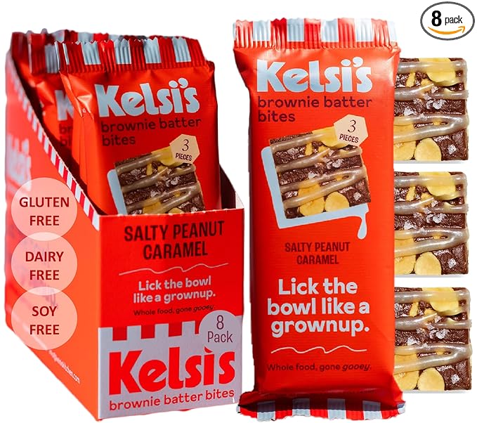 Kelsi's Salty Peanut Caramel Brownie Batter Bites, 8 Pack - Whole Ingredients, Healthy Brownie Bites, Dairy Free, Gluten Free, Soy Free Chocolate, Zero Refined Sugar, Paleo, Minimally Processed, Healthy Snack Alternative for Adults & Kids