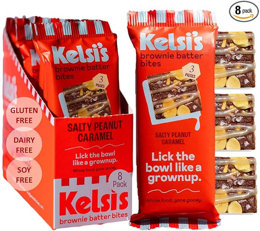 Kelsi's Salty Peanut Caramel Brownie Batter Bites, 8 Pack - Whole Ingredients, Healthy Brownie Bites, Dairy Free, Gluten Free, Soy Free Chocolate, Zero Refined Sugar, Paleo, Minimally Processed, Healthy Snack Alternative for Adults & Kids