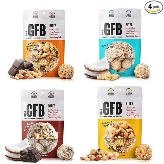 The GFB Variety Pack Protein Bites - Gluten Free, Plant Based, Non GMO, Sustainably Made – Ridiculously Tasty, Healthy, Vegan, Protein Energy Balls, 4 oz (4 Count)