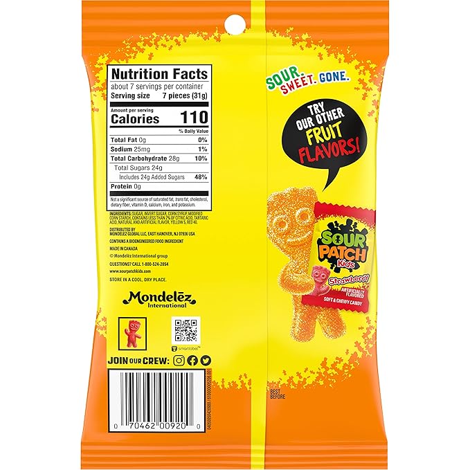 SOUR PATCH KIDS Peach Soft and Chewy Candy, Bulk Candy, 8-8.07 oz Bags