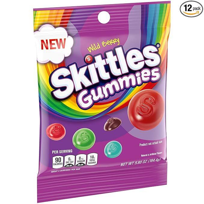 SKITTLES Wild Berry Gummy Candy, Gummy Snacks, Individually Wrapped Candy Bags Bulk, 5.8 oz Bag (Pack of 12)
