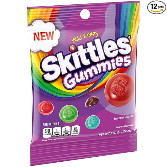 SKITTLES Wild Berry Gummy Candy, Gummy Snacks, Individually Wrapped Candy Bags Bulk, 5.8 oz Bag (Pack of 12)