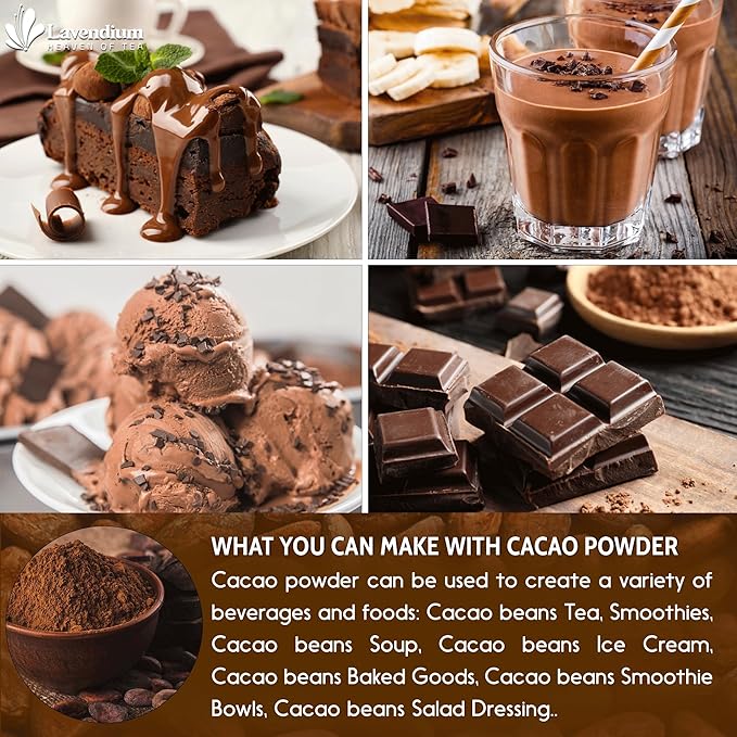 Lavendium 25oz (1.56 lbs) Cacao Powder, 100% Natural & Pure, Unsweetened, Rich Chocolate Flavor, Perfect for Baking & Smoothies No Additives, No Gluten, Vegan