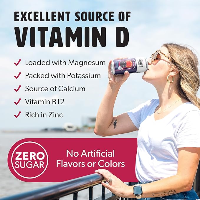 Shine Water Watermelon Blackberry Vitamin D Electrolyte Drinks 12-Pack, Sugar Free Flavored Water with Magnesium, Zinc & Antioxidants, Low Calorie Hydration Beverage, Plant-Based Vitamin Water Zero Sugar