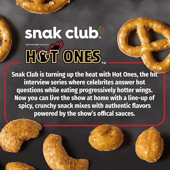 Snak Club x Hot Ones Hot Habanero Snack Mix, Spicy Snacks with Peanuts, Pretzels, Sesame Sticks, Toasted Corn & Cashews, Inspired by Hot Ones Hot Sauce, 10 oz Bag