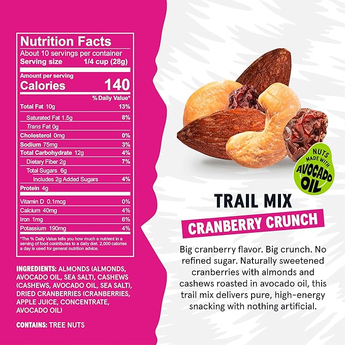 Wild Fox Trail Mix – Healthy Plant-Based Snack Made With Pure Avocado Oil And No Refined Sugar Or Seed Oils Ideal For Vegan Gluten-Free And Paleo Diets, Cranberry Crunch, 10 Ounce (Pack of 3)