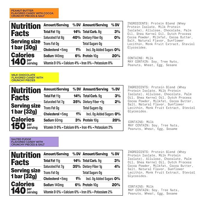 Hormbles Chormbles Protein Candy Bars, Variety Pack, 10g Protein, 0g Sugar, Milk Chocolate, Peanut Butter, Salted Fudge Candy With Crunchy Pieces, Sugar Free Snacks or Dessert, 9 Pack